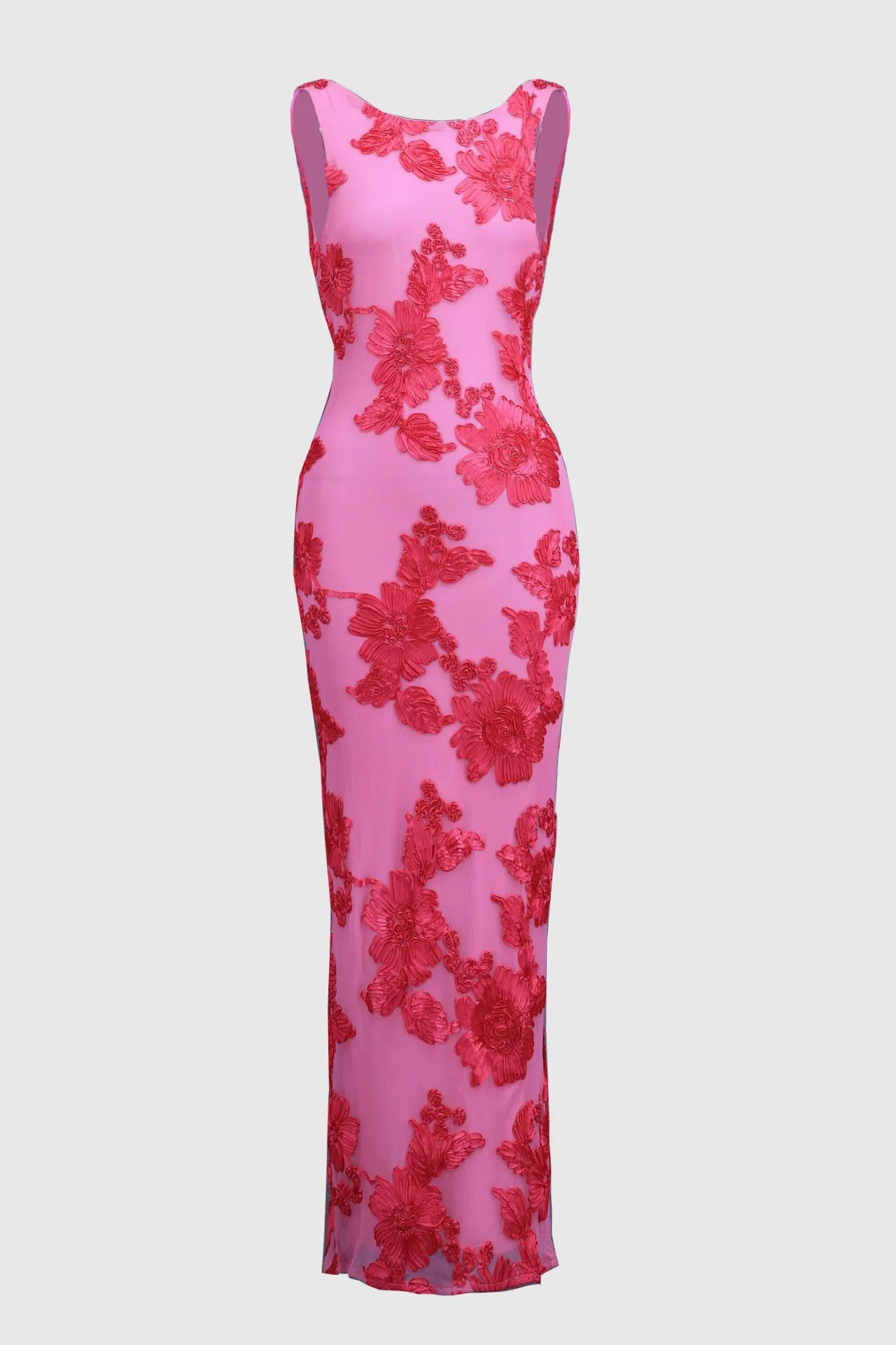 Vestido Maxi Ajustado Floral Rosa
