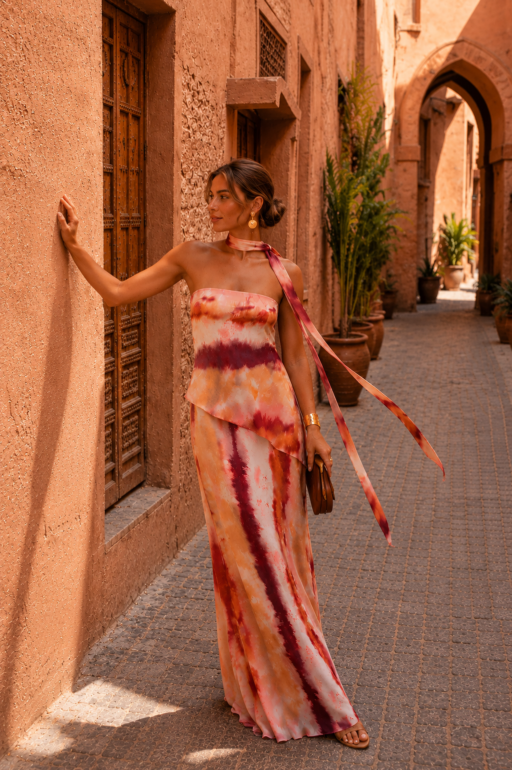 Vestido Largo Palabra de Honor con Pañuelo
