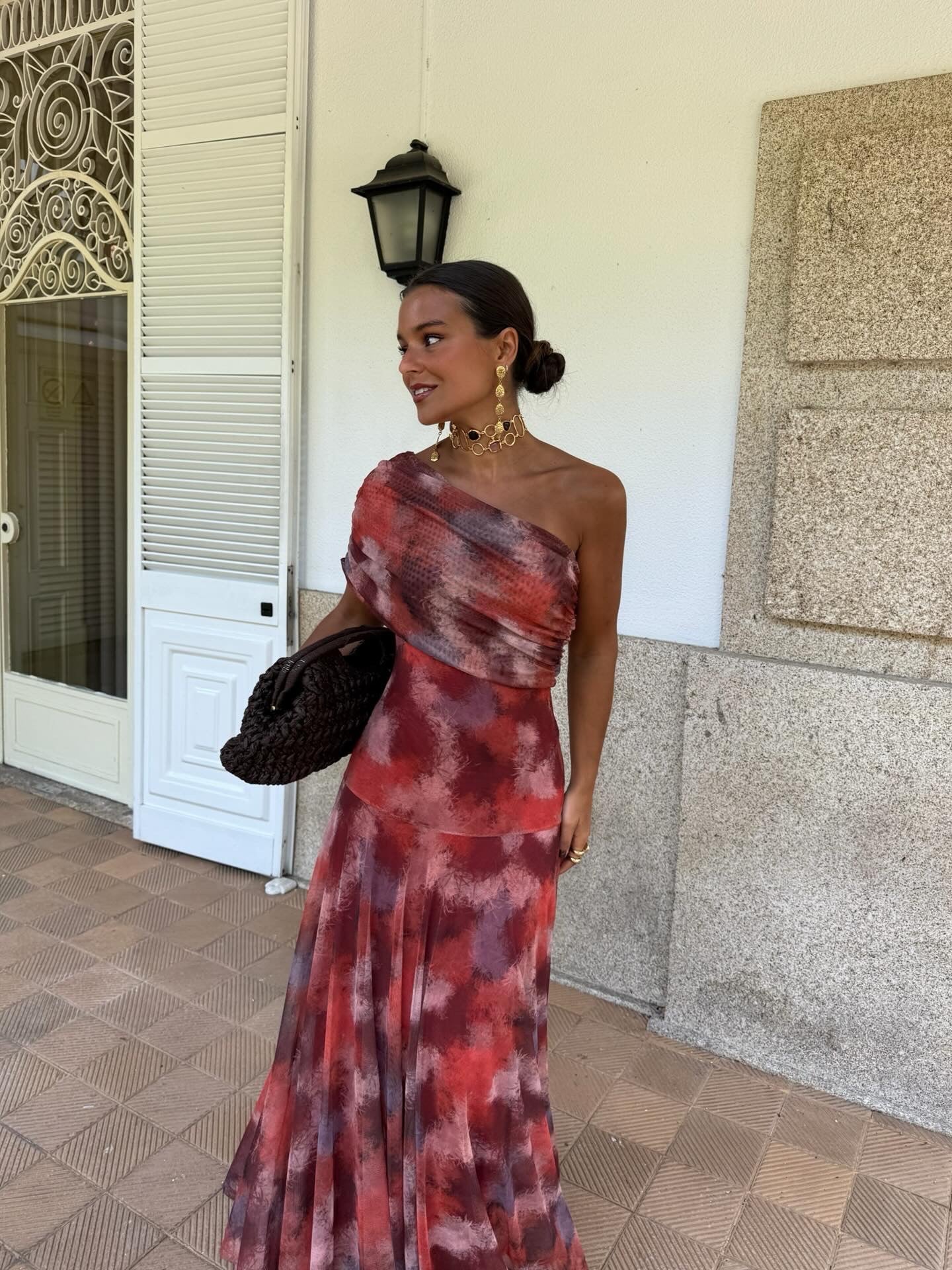 Vestido Largo Hombro Caído en Acuarela
