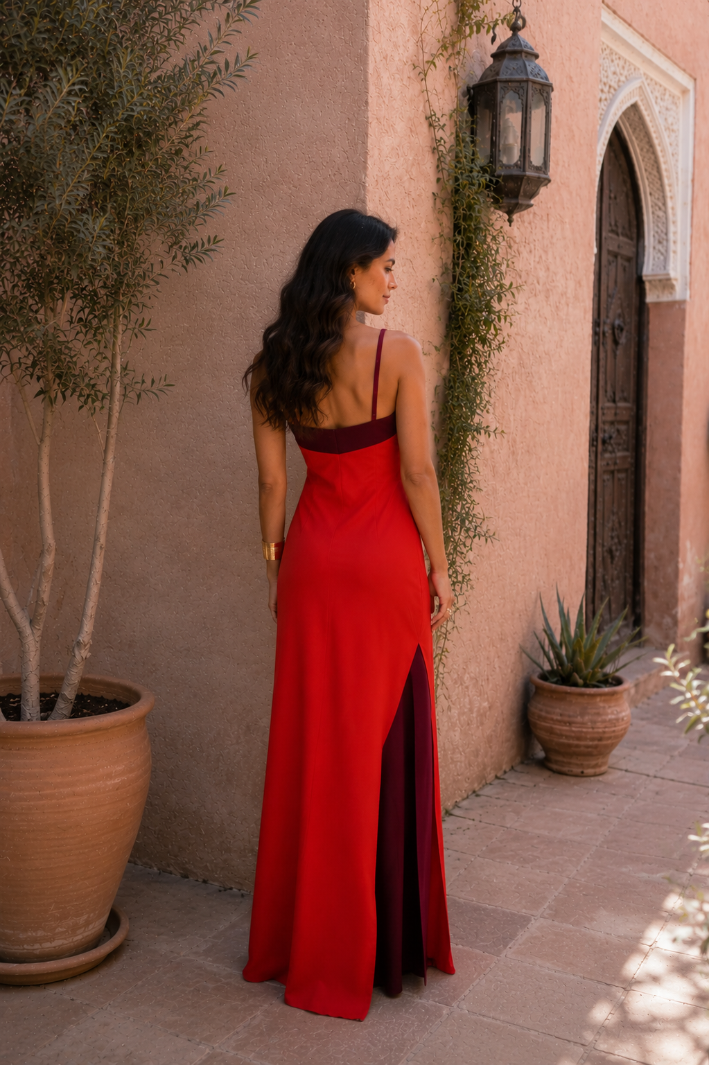 Vestido Largo Halter con Abertura Lateral Rojo