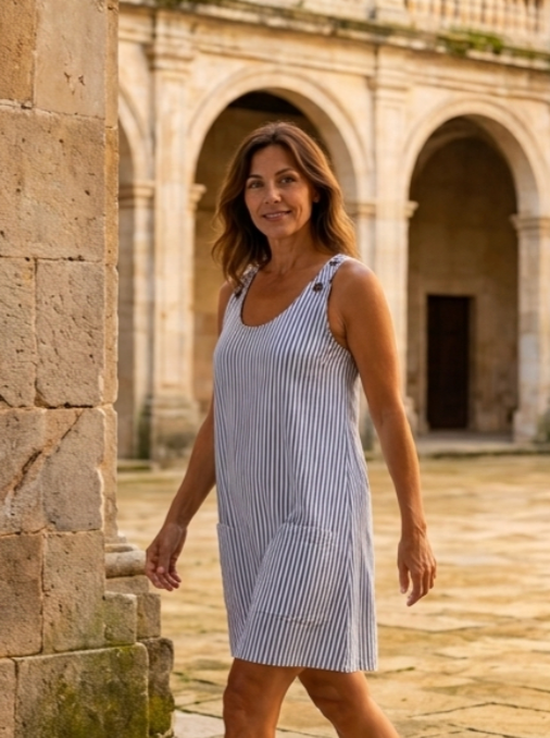 Vestido corto de rayas con tirantes