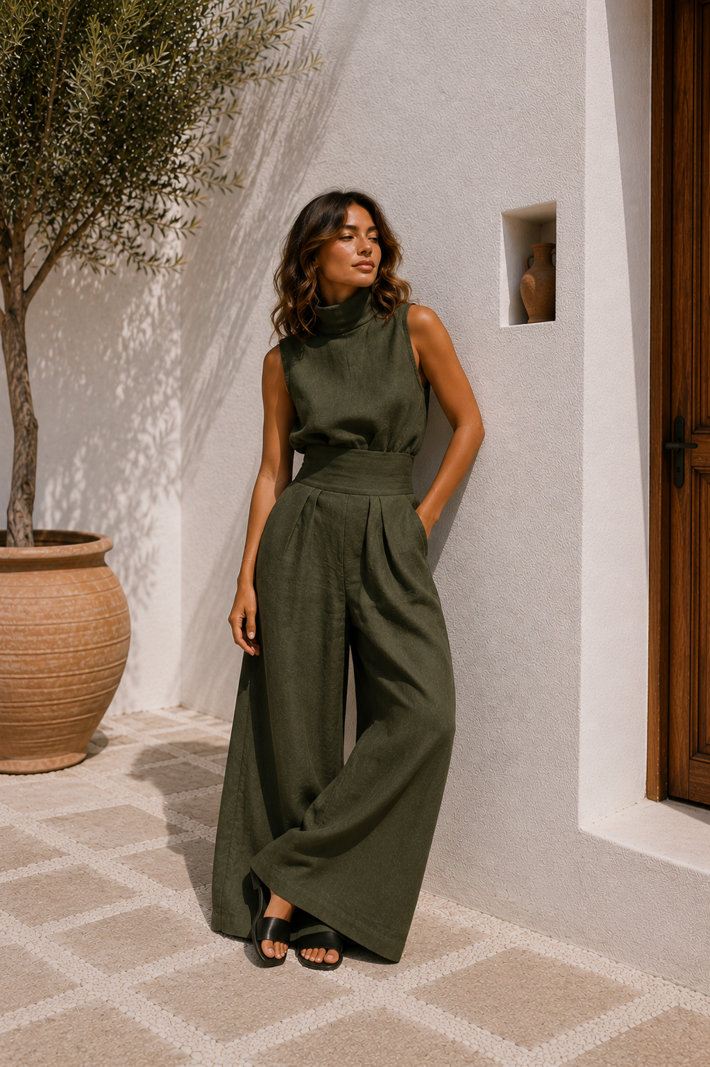 Conjunto de Top sin Mangas y Pantalones Anchos