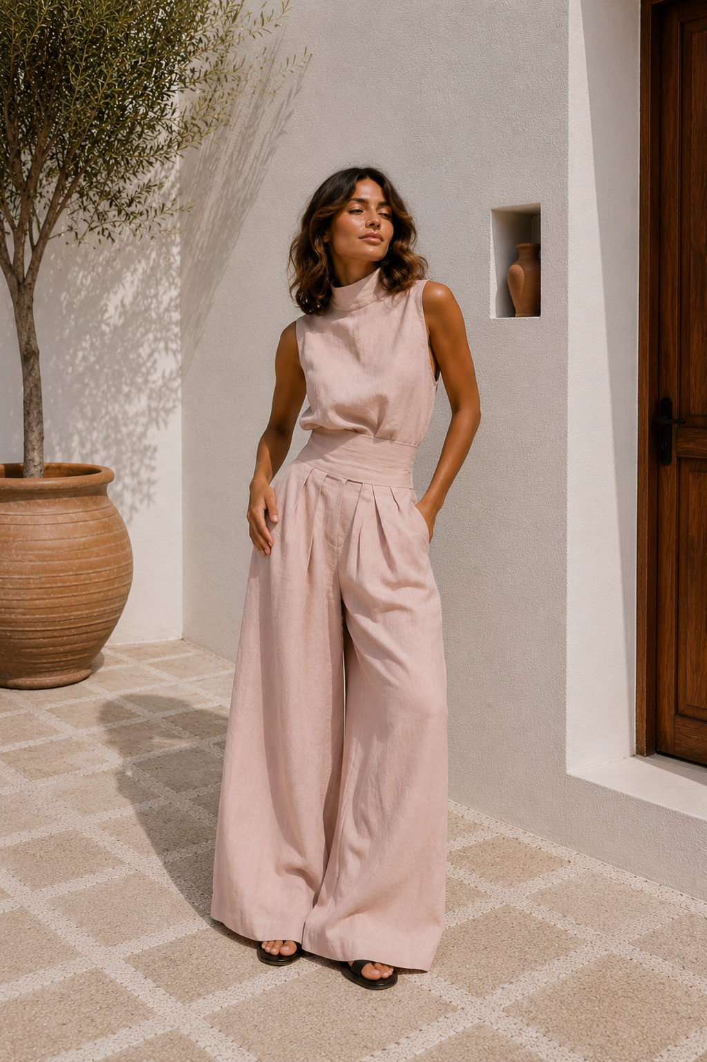 Conjunto de Top sin Mangas y Pantalones Anchos