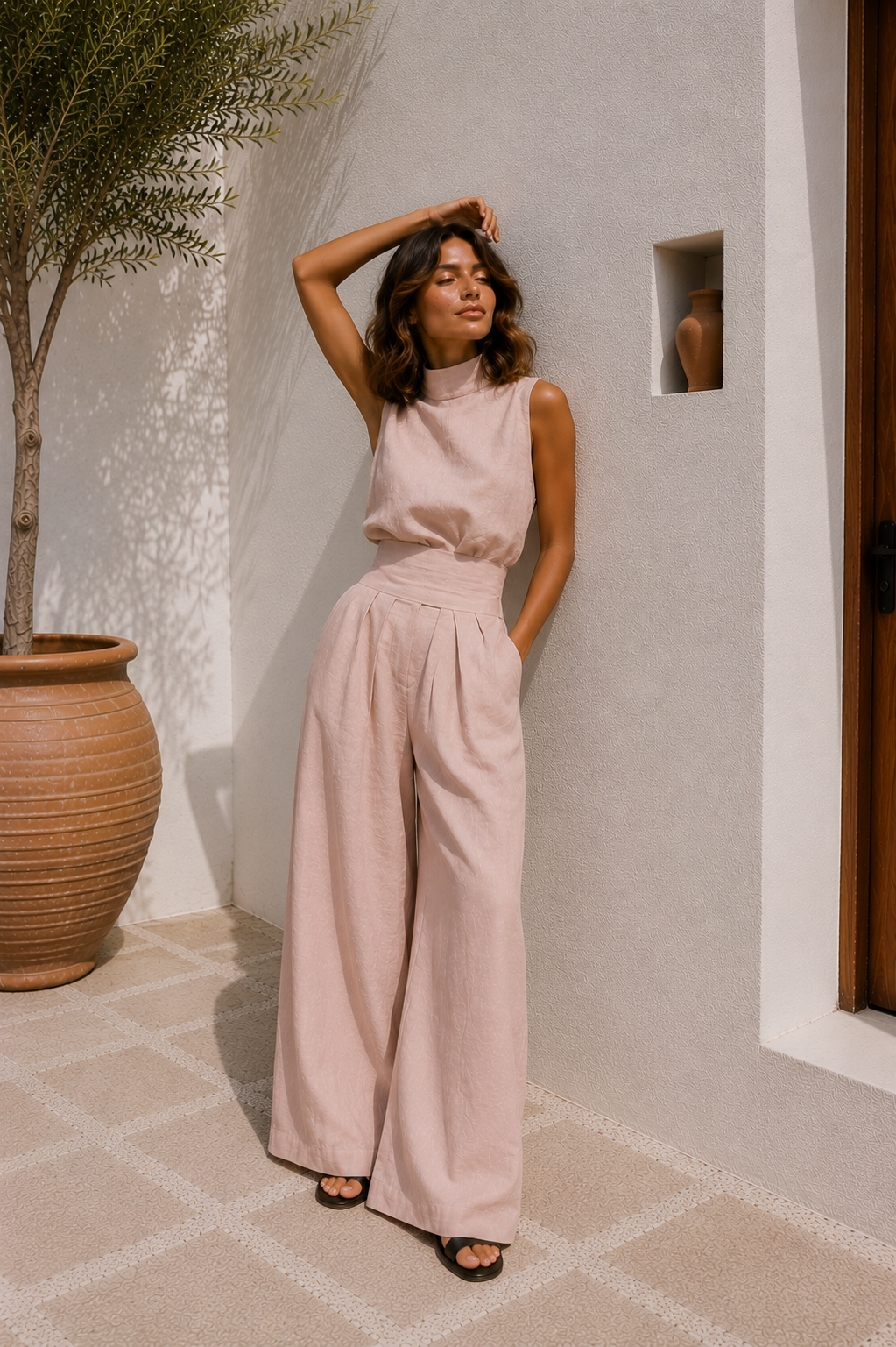 Conjunto de Top sin Mangas y Pantalones Anchos