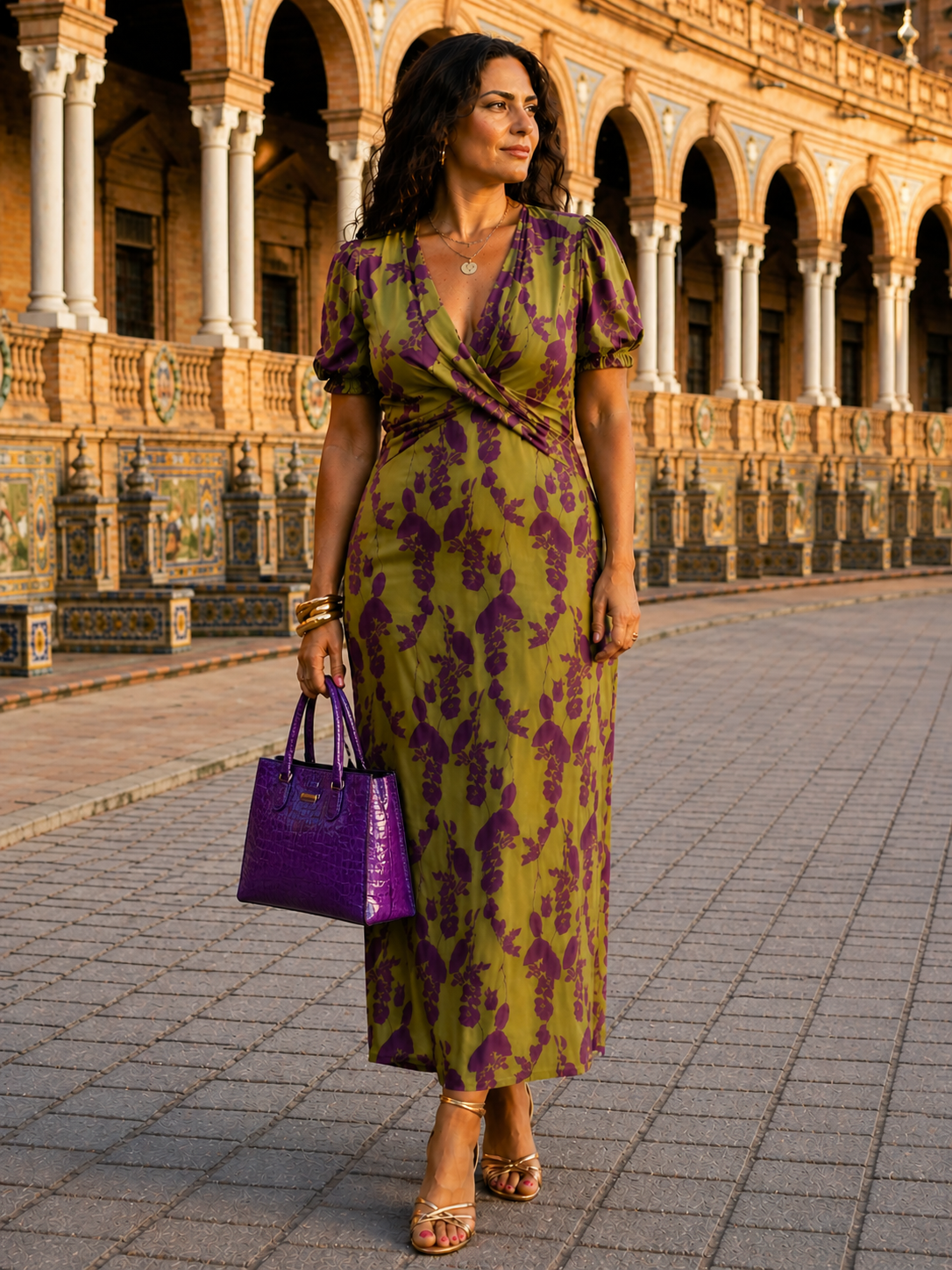 Vestido Midi Floral Escote en V