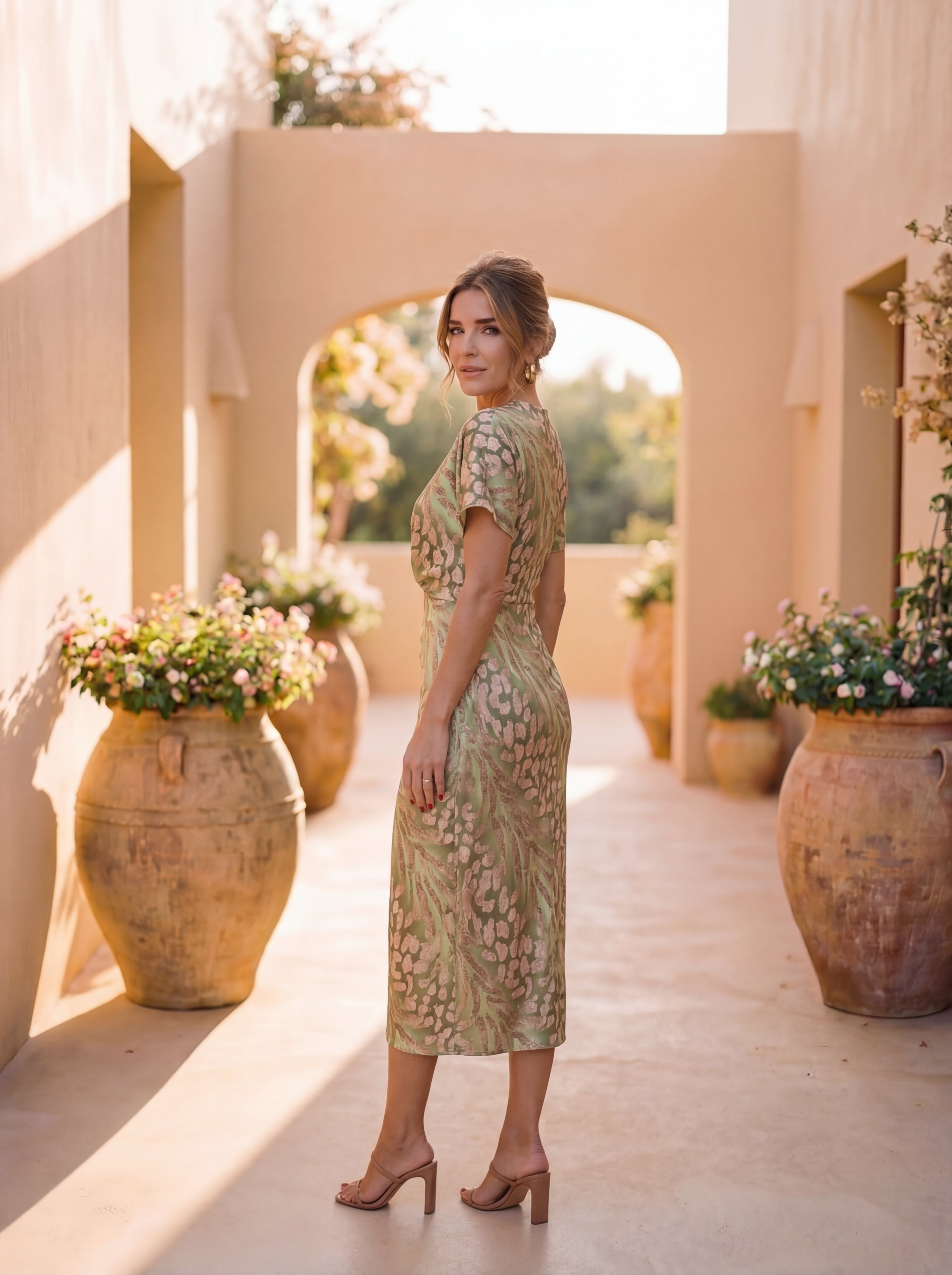 Vestido Midi Cruzado Nudo Efecto Estilizador