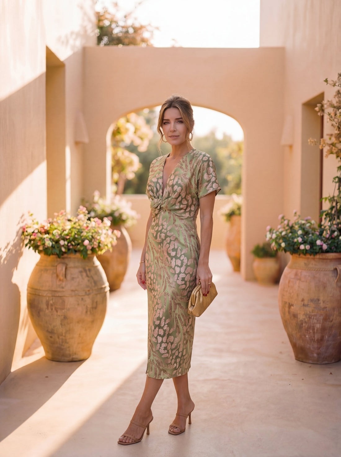 Vestido Midi Cruzado Nudo Efecto Estilizador