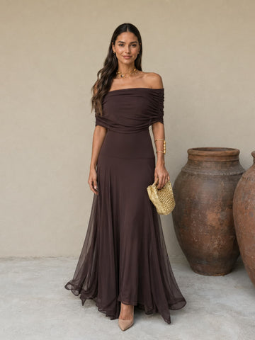 Vestido Largo Fluido en Marrón Terroso