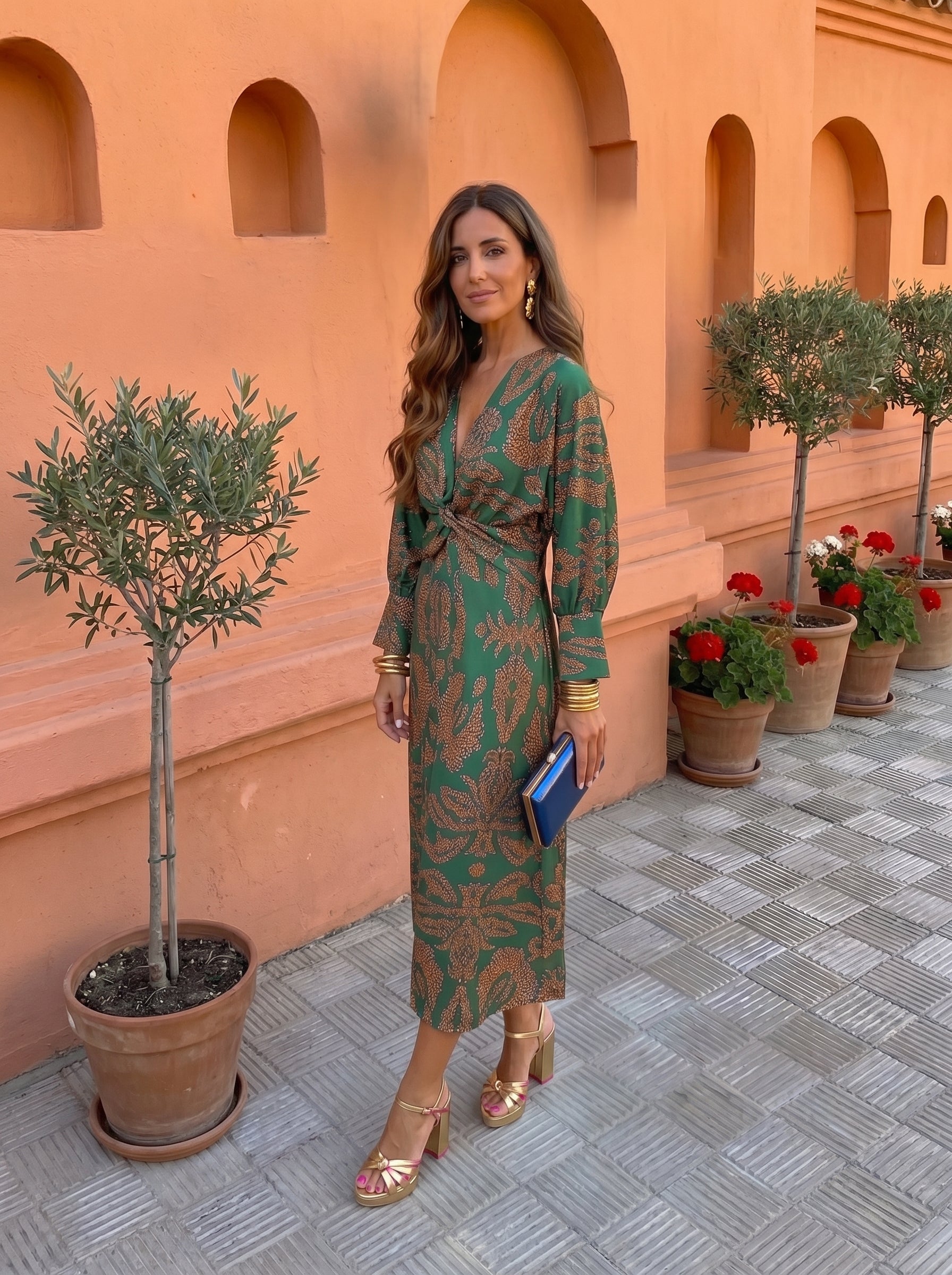 Vestido Midi Nudo en Cintura Estampado