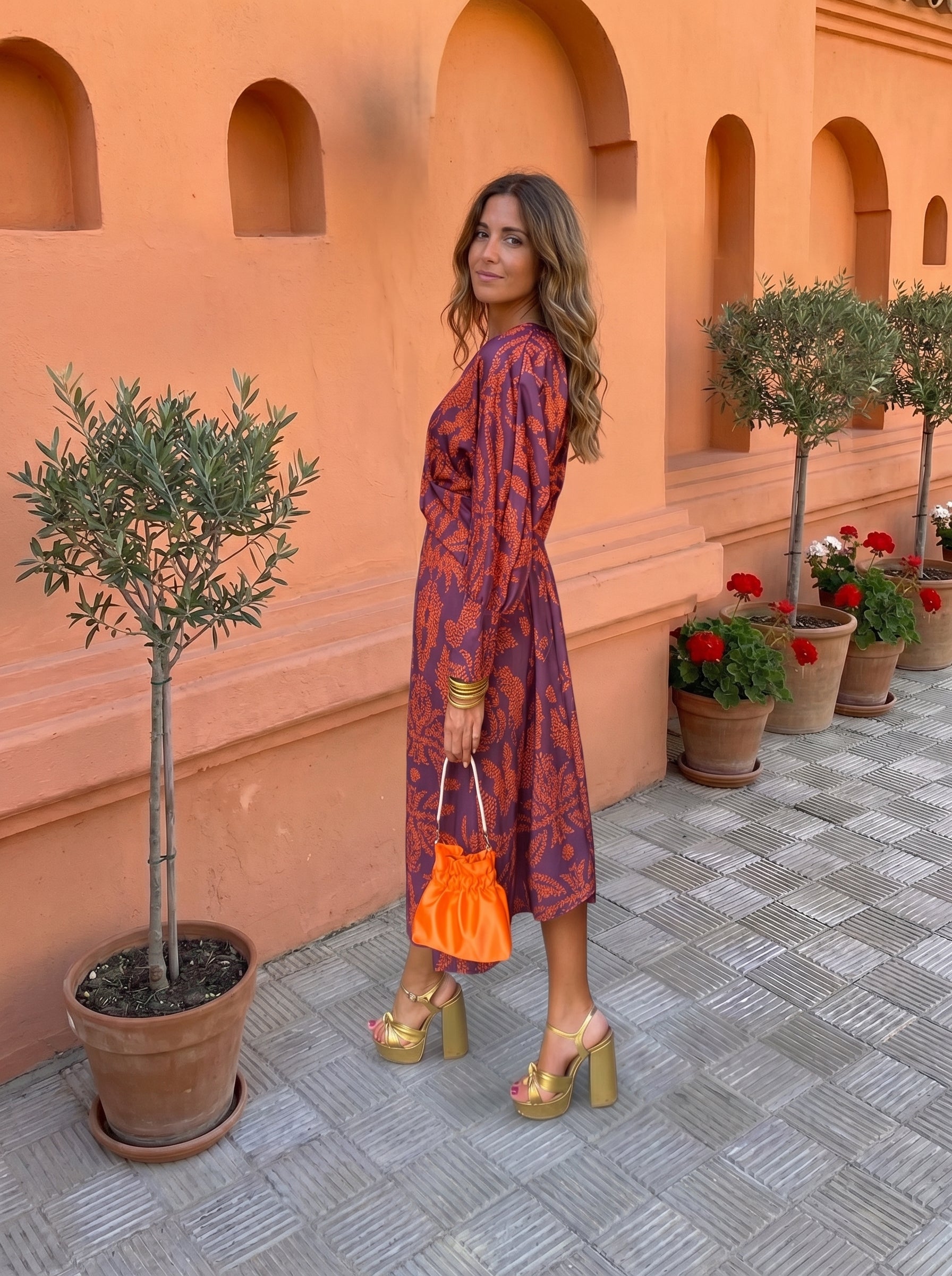Vestido Midi Nudo en Cintura Estampado