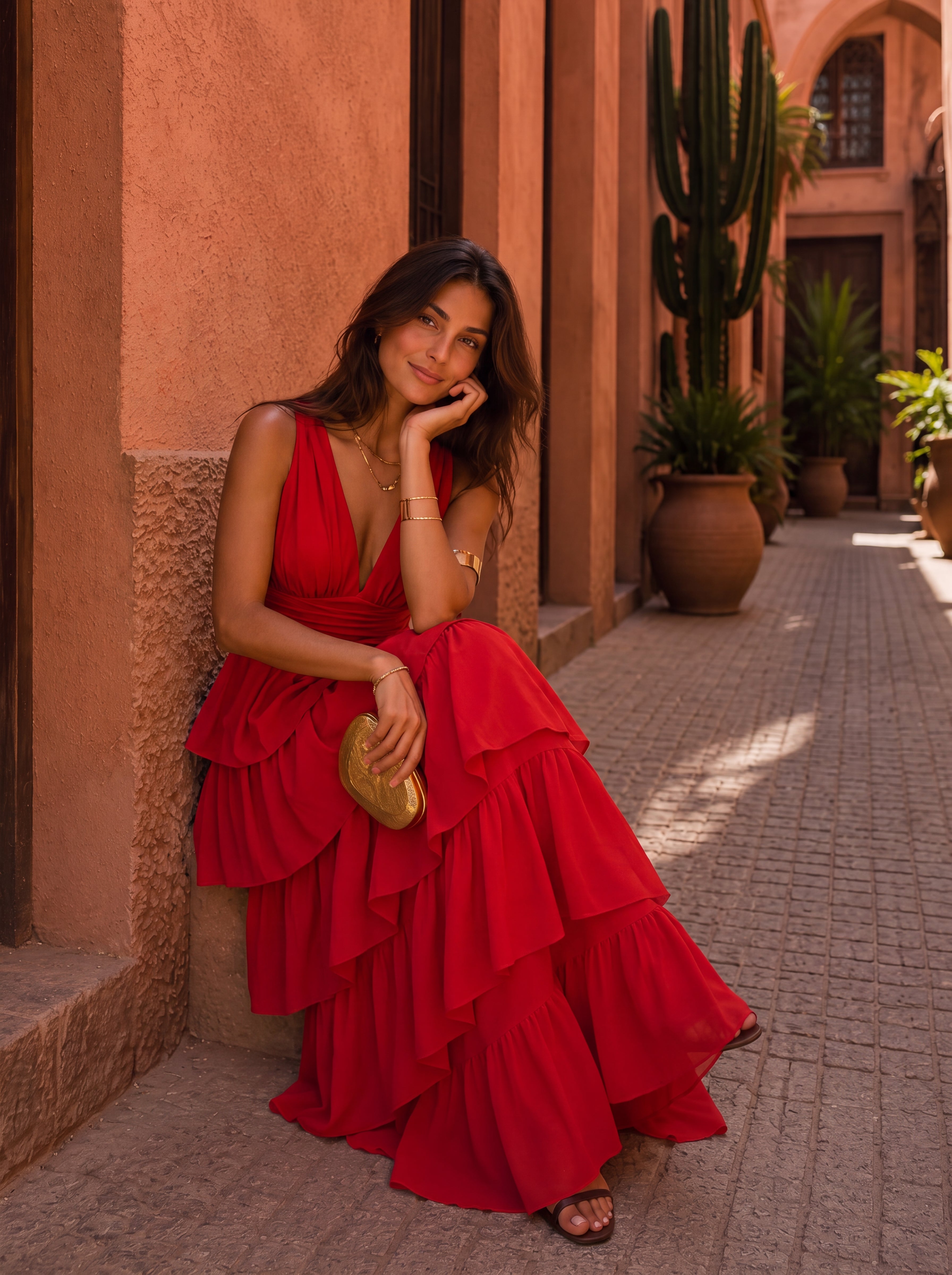 Vestido Largo Halter Volantes Escalonados