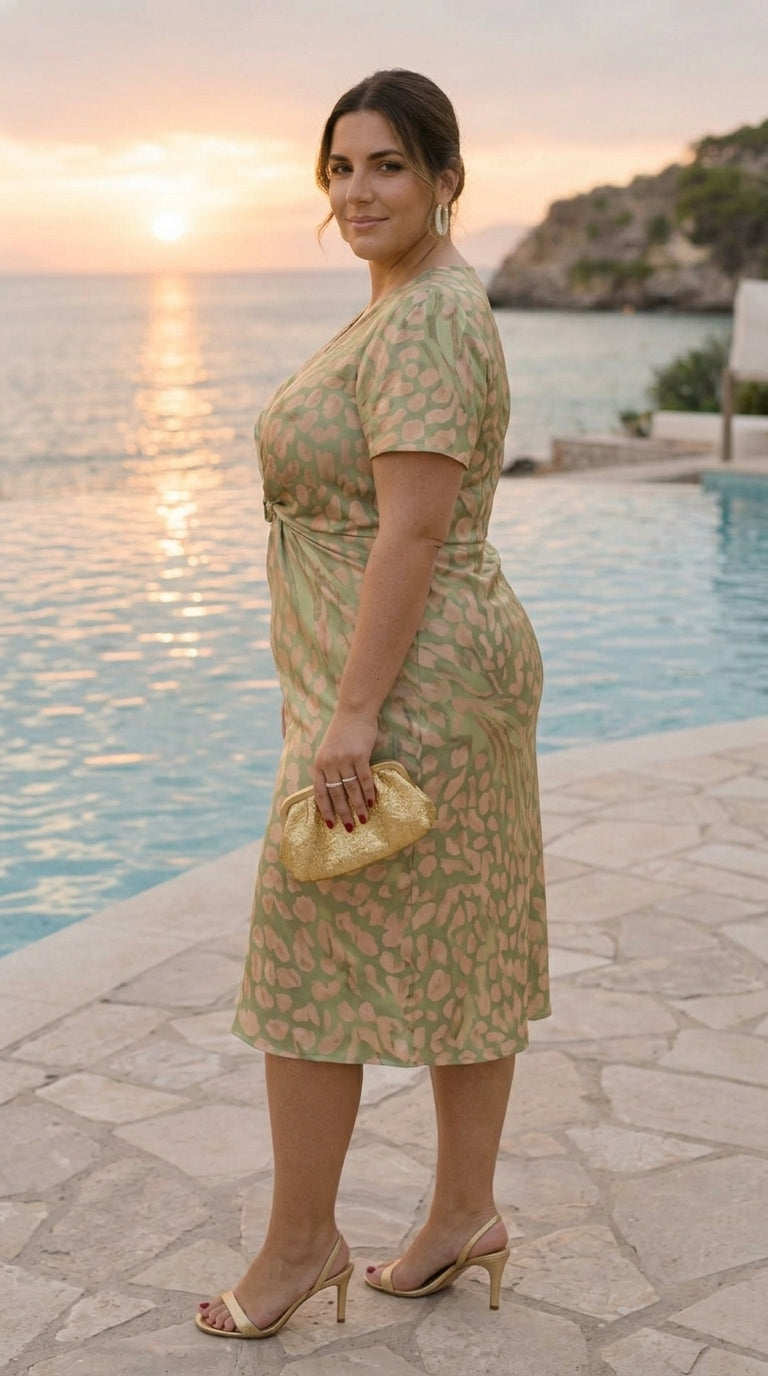 Vestido Midi Cruzado Nudo Efecto Estilizador
