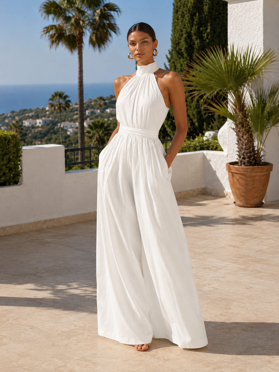 Elegante Mono Blanco en Tejido Trenzado