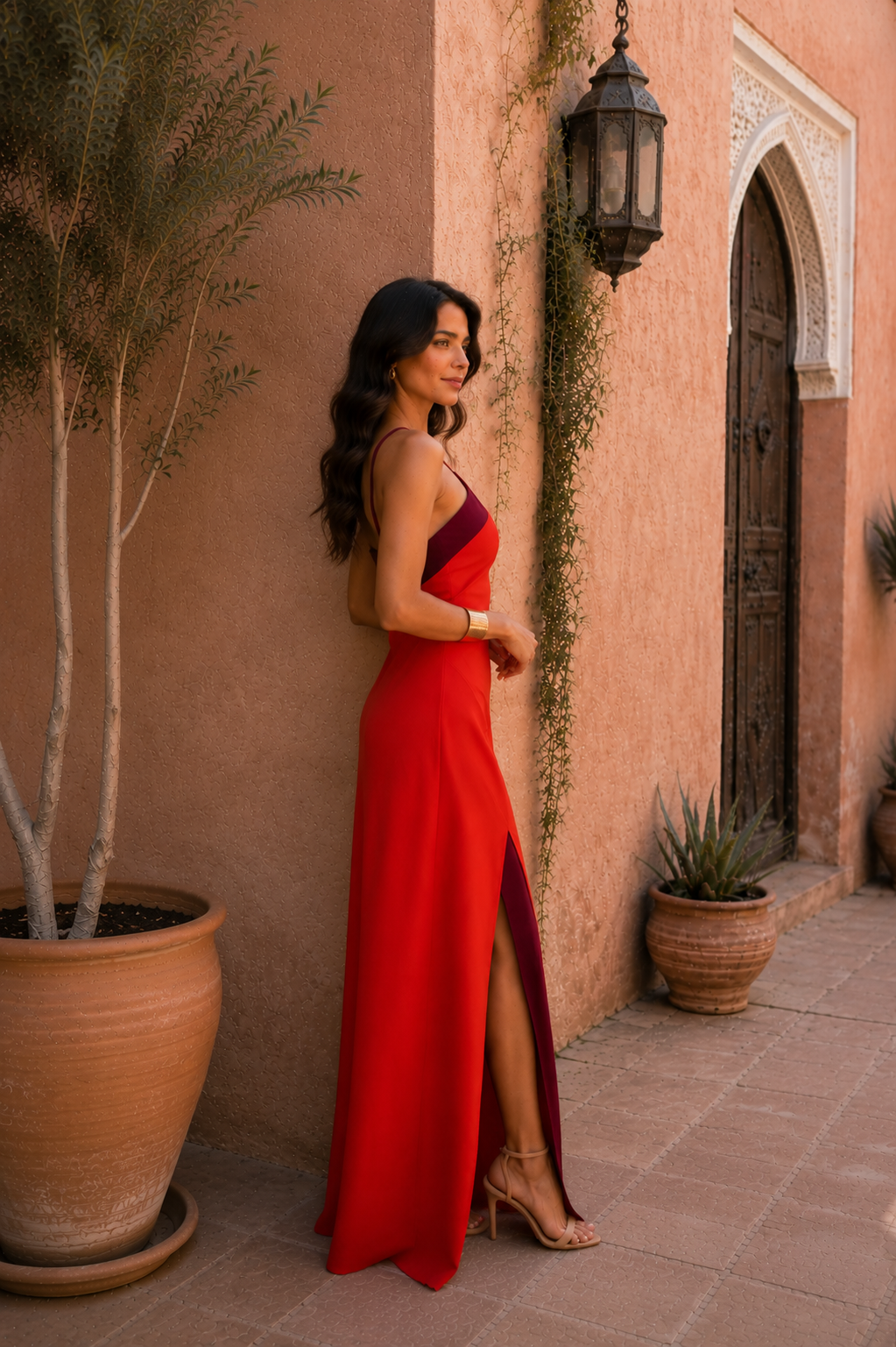 Vestido Largo Halter con Abertura Lateral Rojo